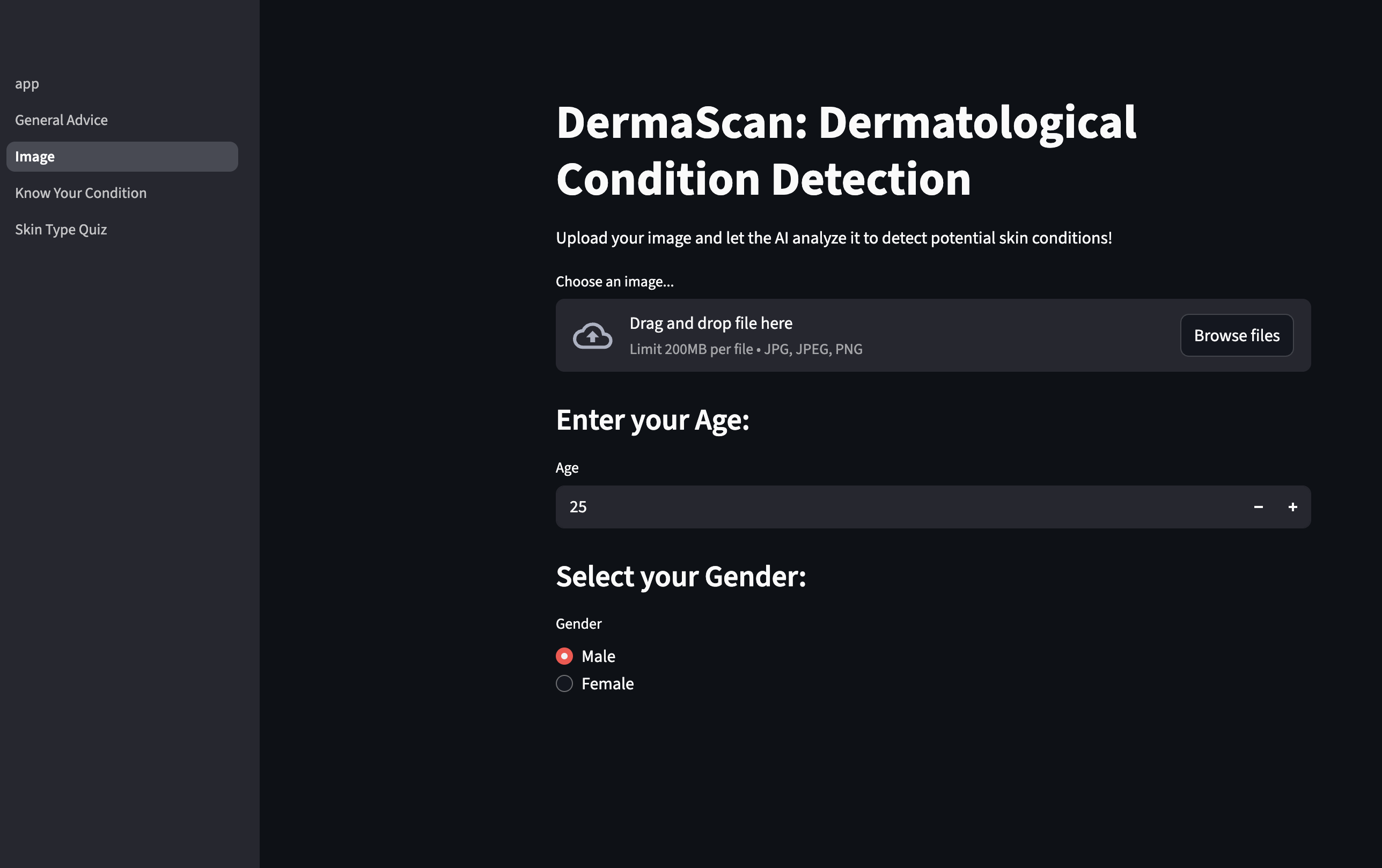 Dermatological Condition Detection Page