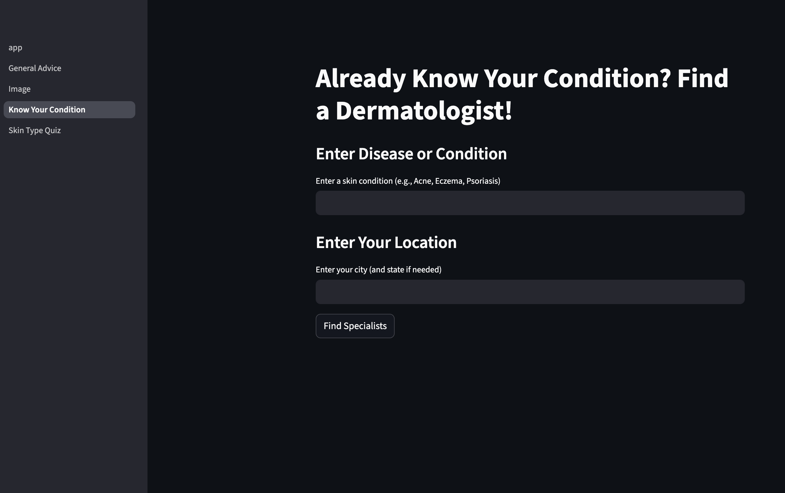Find Dermatologists Page
