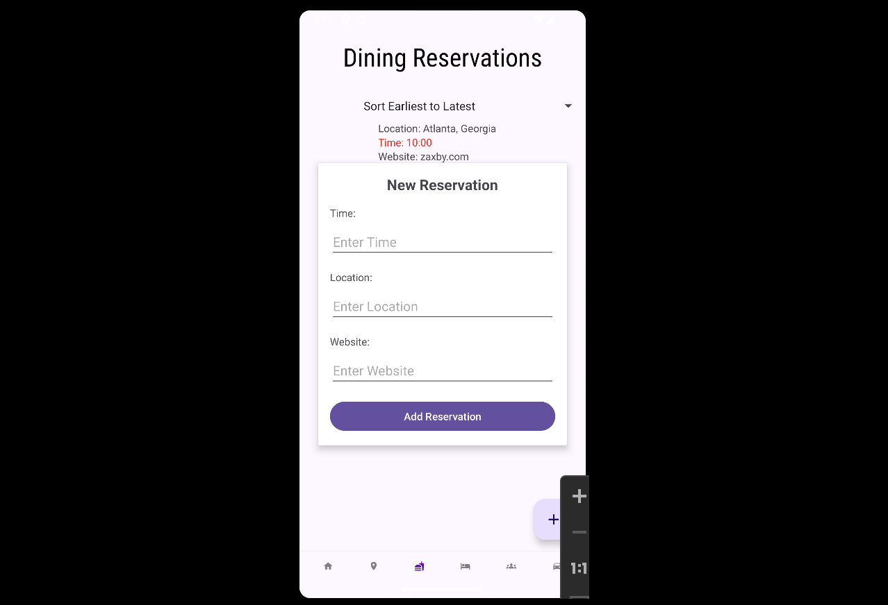 Dining Reservations Page